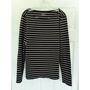 TALBOTS Authentic Eastbrook Stripe black and gold Cotton Pullover Tee Top medium